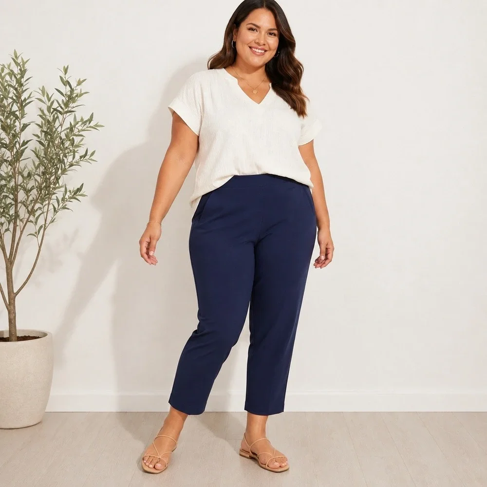 Chicos Fabulously Slimming Ponte Pull On Slim AK Pant Midnight Blue 3 XL 16